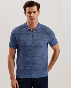 Polo Ted Baker Short Sleeve Zip Bleu Homme | PUC-73510375